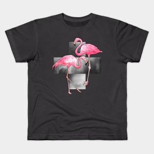 Flamingo Collage in Watercolor and Ink Kids T-Shirt